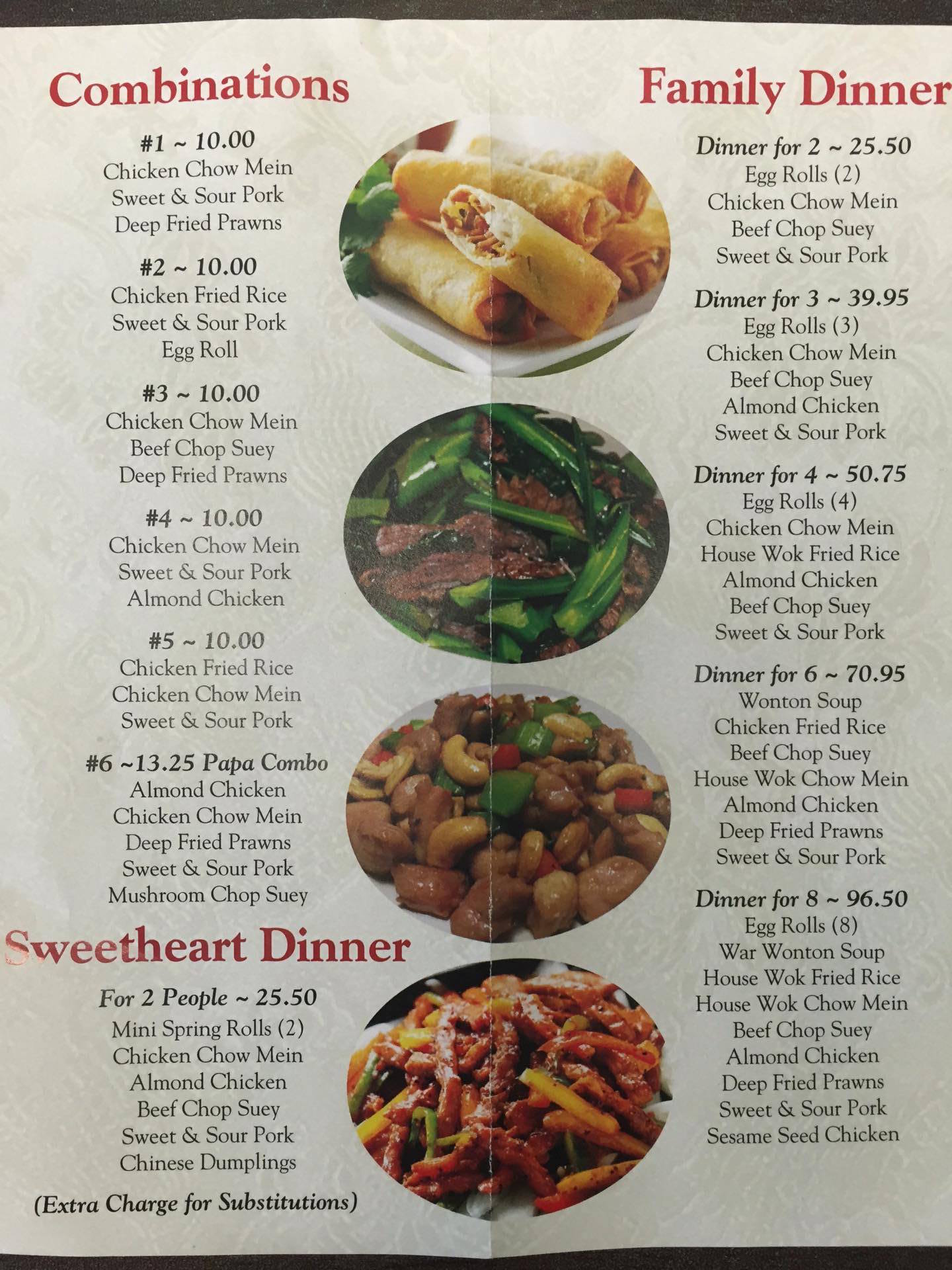 Asian garden dinner menu
