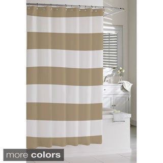 Blue and brown striped shower curtain