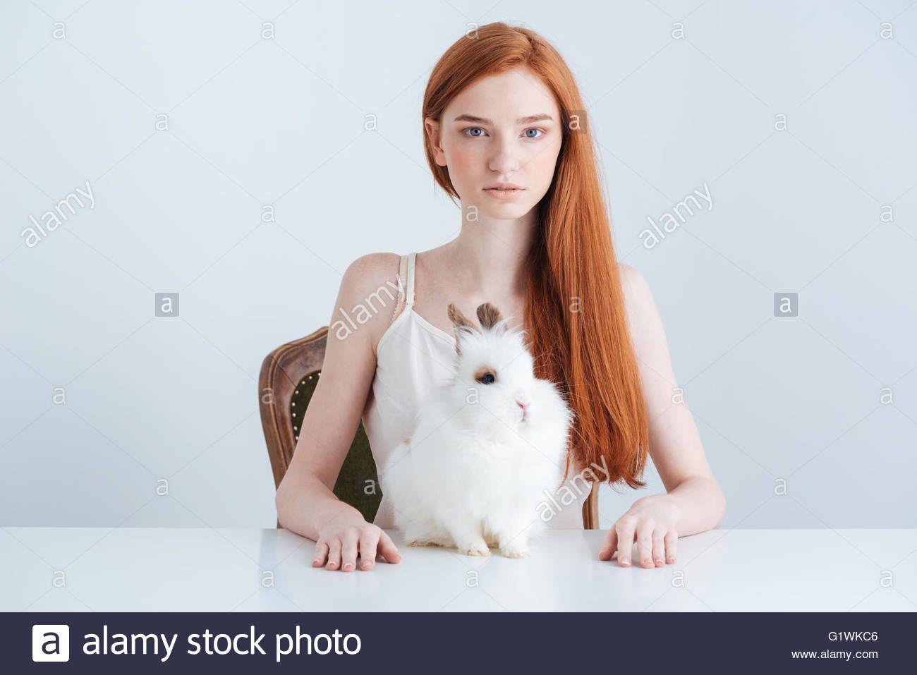 Redhead with rabbit picture