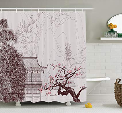 Asian design fabric shower curtain