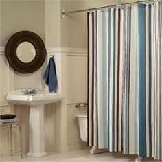 Honey reccomend Blue and brown striped shower curtain