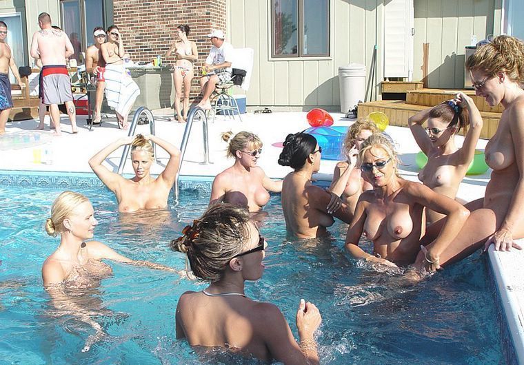Amateur lesbian pool party